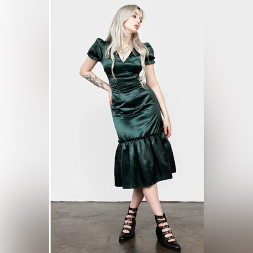Disturbia Dark Green Satin Midi Dress